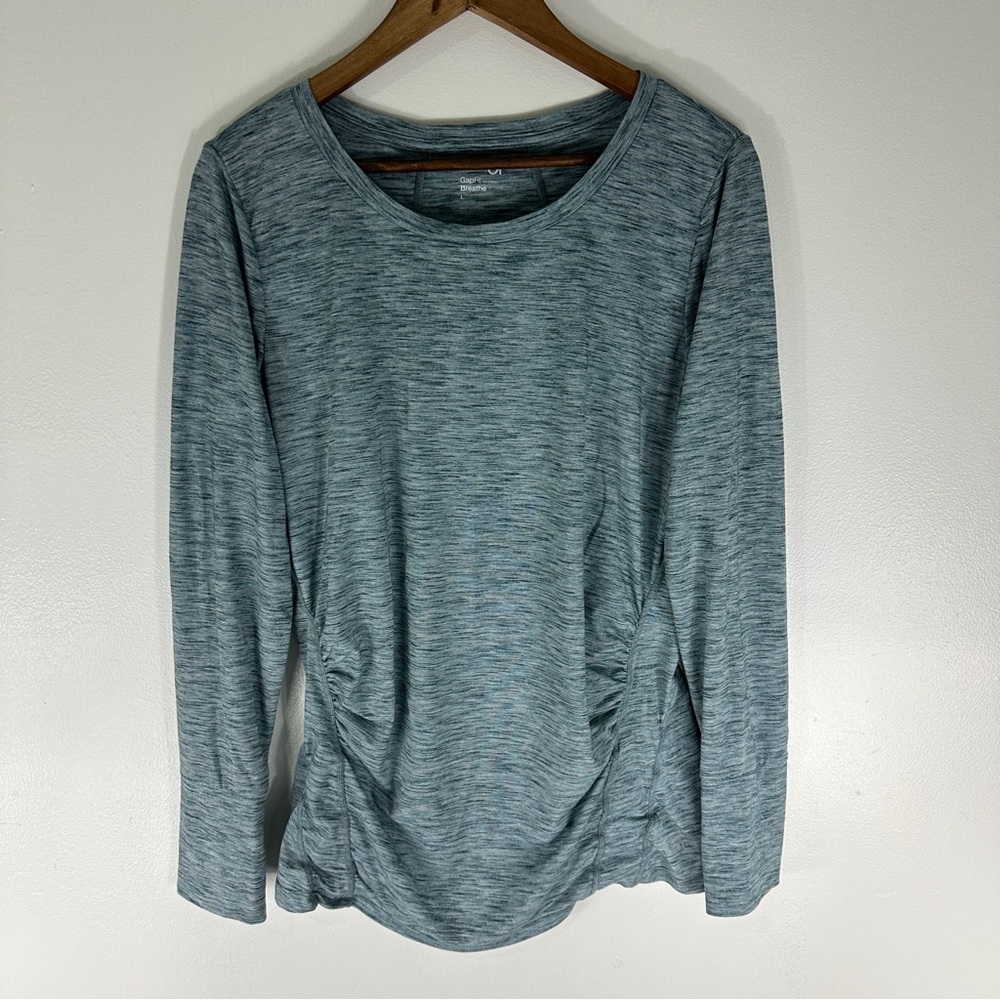 Gap Fit Breathe Maternity Athletic Top Long Sleeve Ruching Green Large
